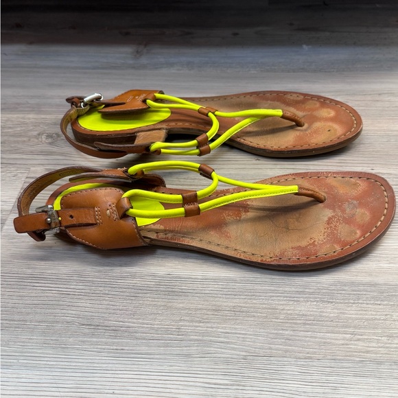 COACH COCO Neon Yellow / Brown Leather Thong Ankle Buckle Sandals
 - Size 8.5 - Picture 5 of 6